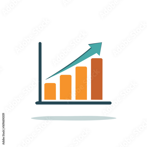 Upward graph illustration with arrow and bars, business finance growth