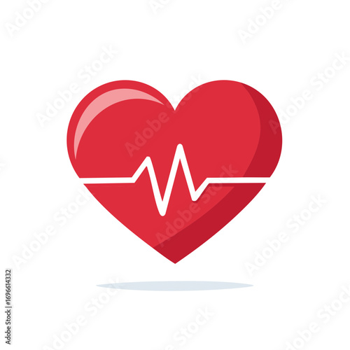 Red heart with a white ECG line, a health and medical symbol concept