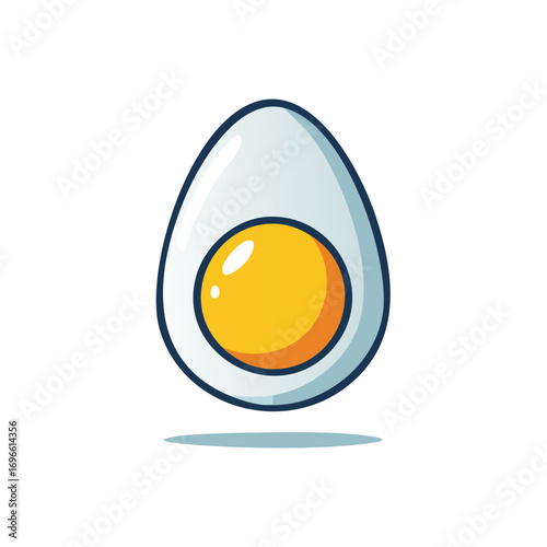Illustration of a Simple Hard Boiled Egg Sliced in Half Showing the Yolk and Egg White, Cartoon Style