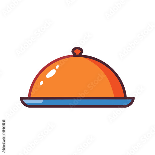 Isolated orange service plate with domed lid, serving dish, food presentation, restaurant dining