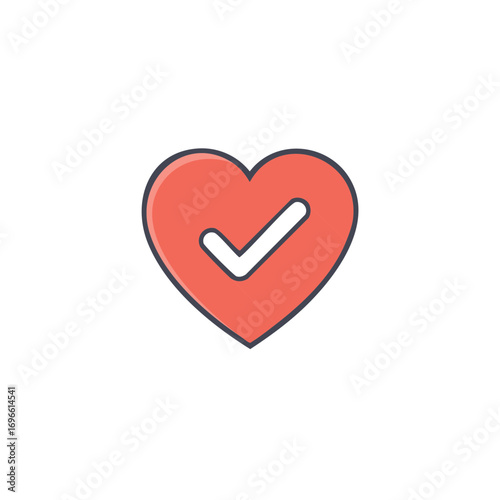 Validated Love: A Coral Heart with Checkmark Symbolizing Approval and Affection