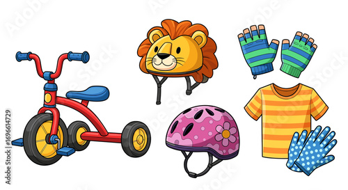 Colorful Children's Tricycle with Safety Gear for a Fun Adventure