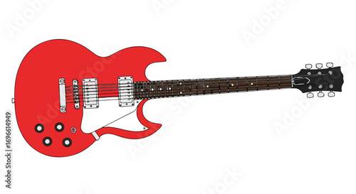 Bright Red Electric Guitar with a Classic Design Featuring Dual Pickups and a Sleek Finish Perfect for Rock and Roll Performances