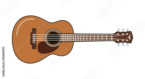 Illustration of a classic acoustic guitar with detailed wood texture and tuning pegs on a white background