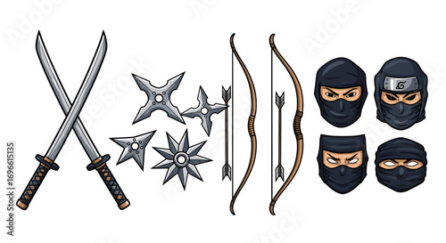 Ninja Warrior Arsenal: Swords, Stars, Bows, and Masks for Stealthy Action