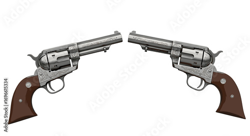Ornate Vintage Revolvers: Detailed Pair on White Background Showcase