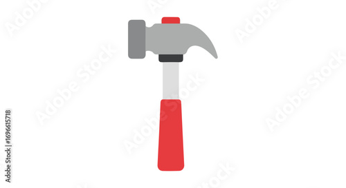 Minimalist Illustration of a Classic Hammer Featuring a Gray Head and Red Handle in a Modern Design Style