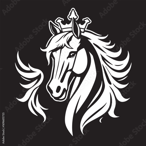 Royal horse crest vector design concept black and white illustration.