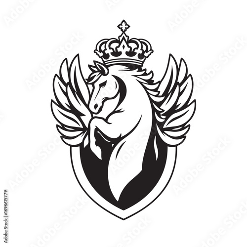 Royal horse crest vector design concept black and white illustration.