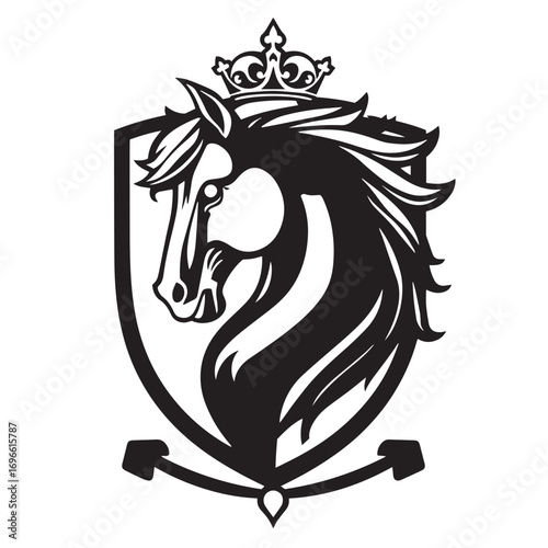 Royal horse crest vector design concept black and white illustration.
