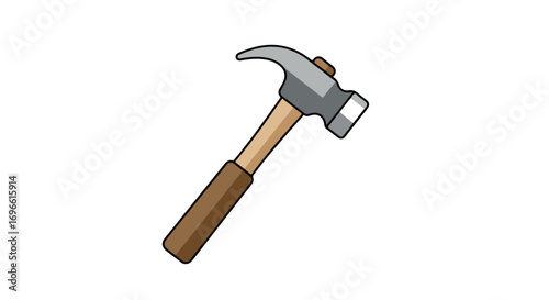 Minimalist Illustration of a Classic Hammer with Wooden Handle and Metal Head for Construction and DIY Projects