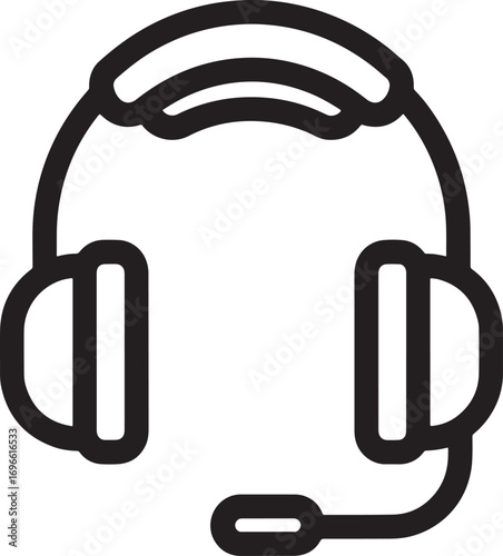 Headset with Microphone for Communication and Online Support Detailed Outline Vector Illustration