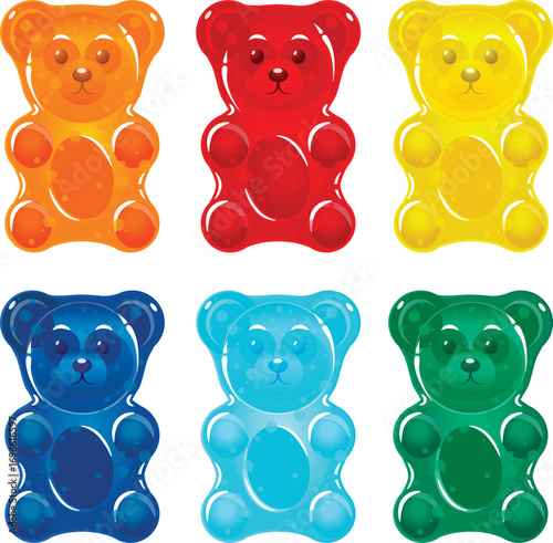 Colorful gummy bears for kids or CBD bears. Jelly bears