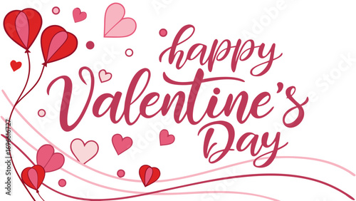 Happy valentine s day with balloons and hearts