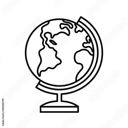 Simple outline drawing of a globe on a stand