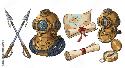 Adventurous Underwater Treasure Hunt with Vintage Diving Gear Set