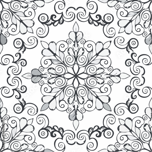 Padrão sem emenda de escala de peixe mandala abstrata. Azulejo ornamental, fundo de mosaico. patchwork floral
1