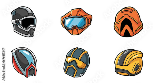 Cartoonish Collection of Futuristic Helmets and Visors for Space Exploration