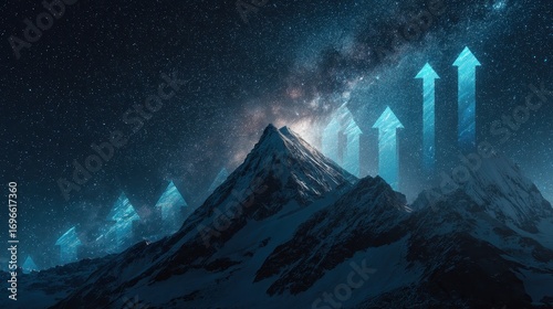 Ascending Arrows Above Mountain Peaks Representing Growth and Success.