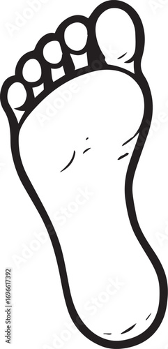 Foot print outline: A stylized illustration of a human footprint, featuring a detailed outline of the foot's anatomy, perfect for various design applications.