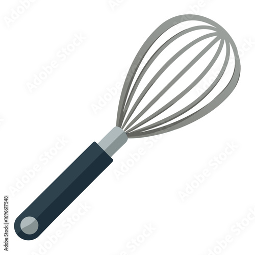 Flat stainless steel whisk kitchen utensil illustration