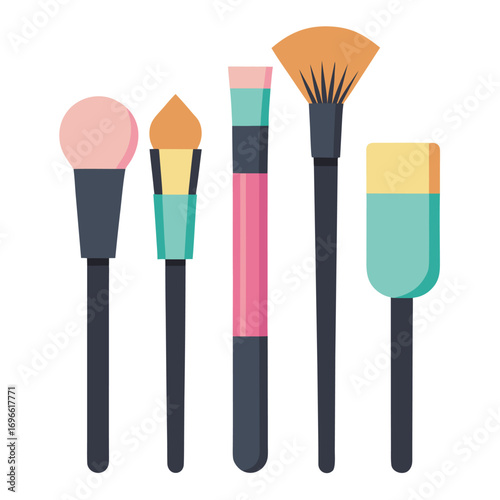Flat style makeup brush set collection on white background