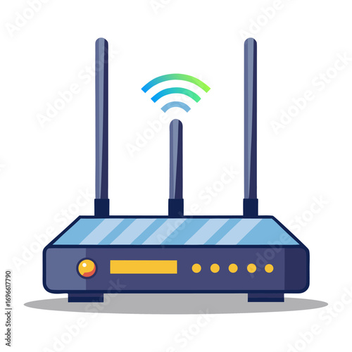 Flat design illustration of a modern wireless router with antennas