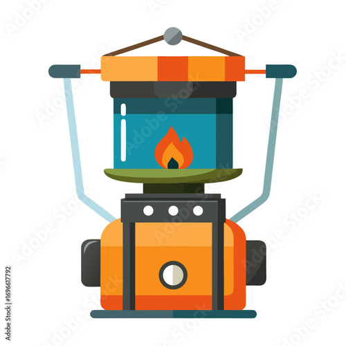 Flat design vector illustration of a portable camping stove