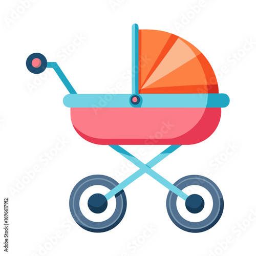 Modern flat design illustration of a baby stroller