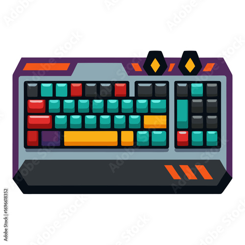 Flat vector illustration of a gaming mechanical keyboard