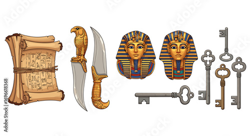 Ancient Egyptian Relics: Treasures of the Pharaohs Isolated on White