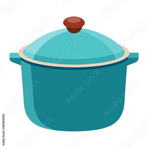 Flat style ceramic soup pot with lid vector illustration