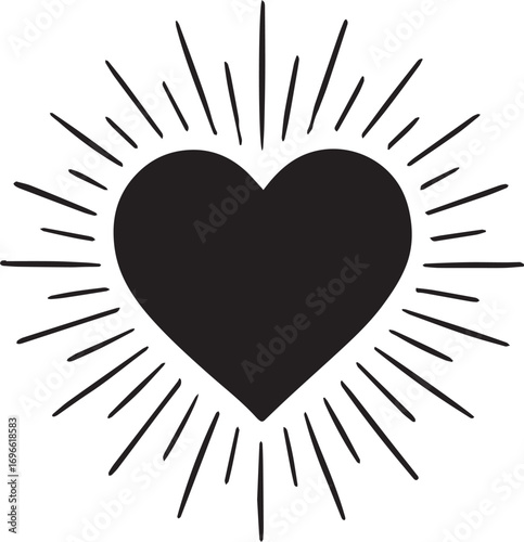 Heart of Radiance: A graphic portrayal of a heart radiating light, embodying love, affection, and positivity with a minimalist aesthetic.