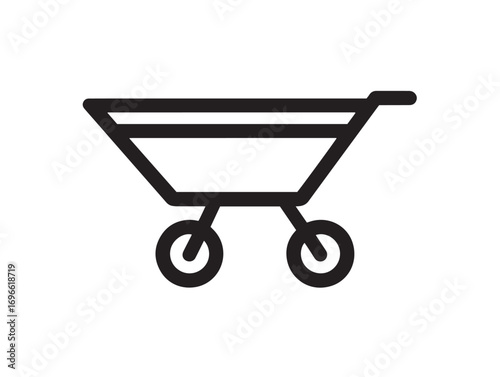 Sturdy Construction Wheelbarrow Icon in Clear Simple Minimal Vector Illustration