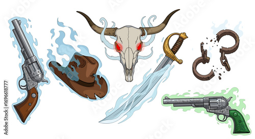 Cartoon Western Still Life Composition with Ethereal Highlights