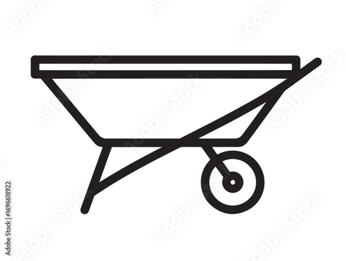 Gardening Wheelbarrow Tool Icon in Sleek Modern Minimal Vector Line Artwork