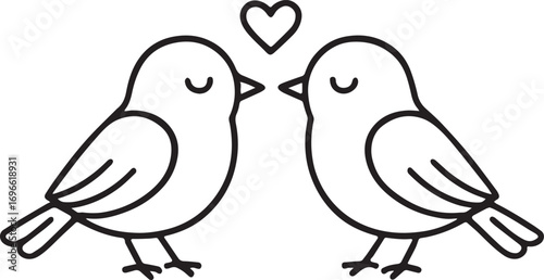 Love Birds: A charming illustration of two adorable birds, embracing love with a heart symbol. A simple, heartwarming design expressing affection.