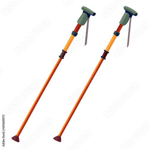 Flat vector illustration of two trekking poles on a white background