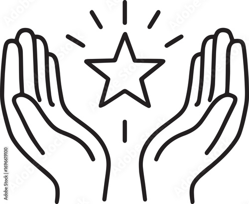 Guiding Star Symbolism: A simple illustration of two hands cradling a bright star, this image conveys themes of guidance, dreams, and achievement, perfect for conveying positivity and aspiration.