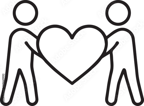 United Heart: A simple yet potent illustration depicts two figures united, jointly holding a heart symbol, evoking notions of unity, love, and mutual support.
