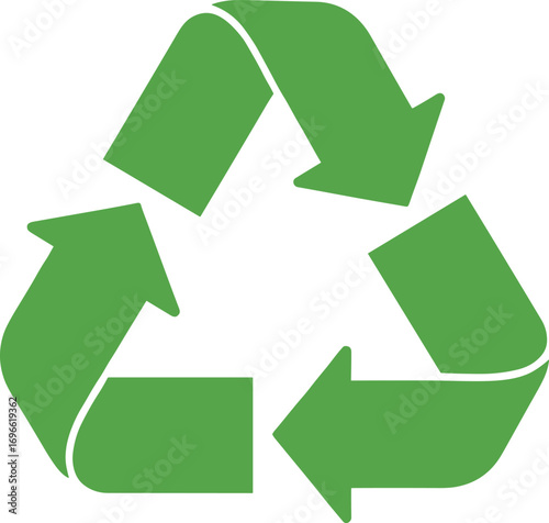 Green recycling symbol on white background