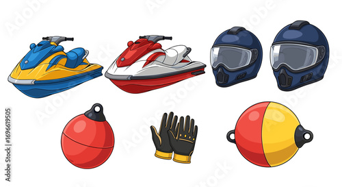 Fun on the Water: Jet Skis and Safety Gear Illustration