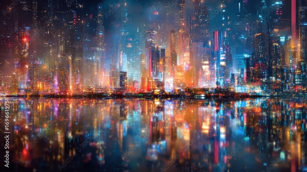 Fototapeta premium Sense Of Wonder in Abstract Futuristic Smart City: A Hub of Innovation and Advancement