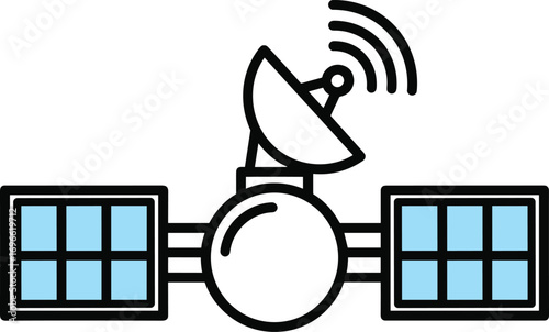 Satellite with solar panels and antenna sending signals
