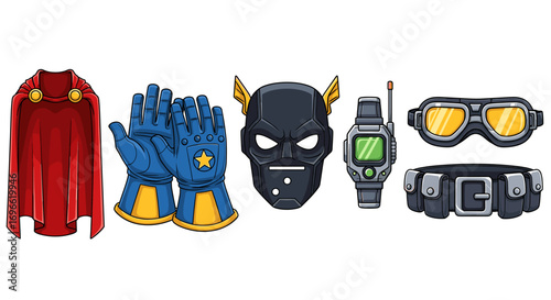 Superhero Costume Elements Isolated on White Background for Graphic Design