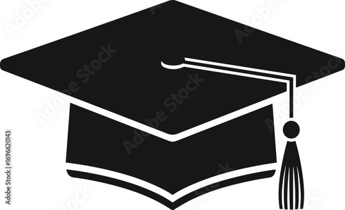 Black Graduation Cap Icon with Tassel
