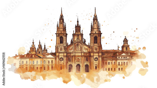 Cathedral of Santiago de Compostela. Cathedral of Santiago de Compostela watercolor vector illustration
