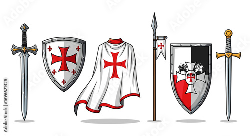 Crusader Armory: Medieval Swords, Shields, Cape, and Spear for Holy War