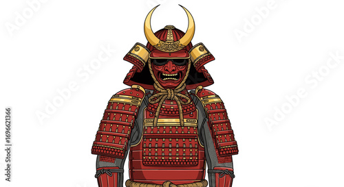 Intimidating samurai warrior with detailed armor on a white background.
