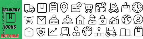Delivery and Logistics Icons: A Comprehensive Collection of Vector Graphics for Shipping and E-commerce
